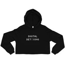 Load image into Gallery viewer, Black color crop hoodie that says Digital Detoxing in white