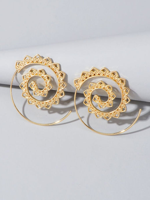 Gold spiral earrings with boho design