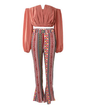 Load image into Gallery viewer, Pink off-shoulder top and multicolor pants