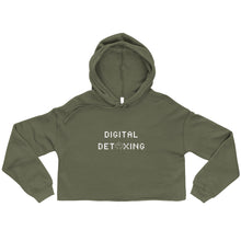 Load image into Gallery viewer, Green color crop hoodie that says Digital Detoxing in white