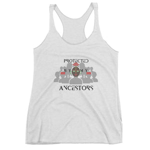 Heather White tank top that says Protected By My Ancestors