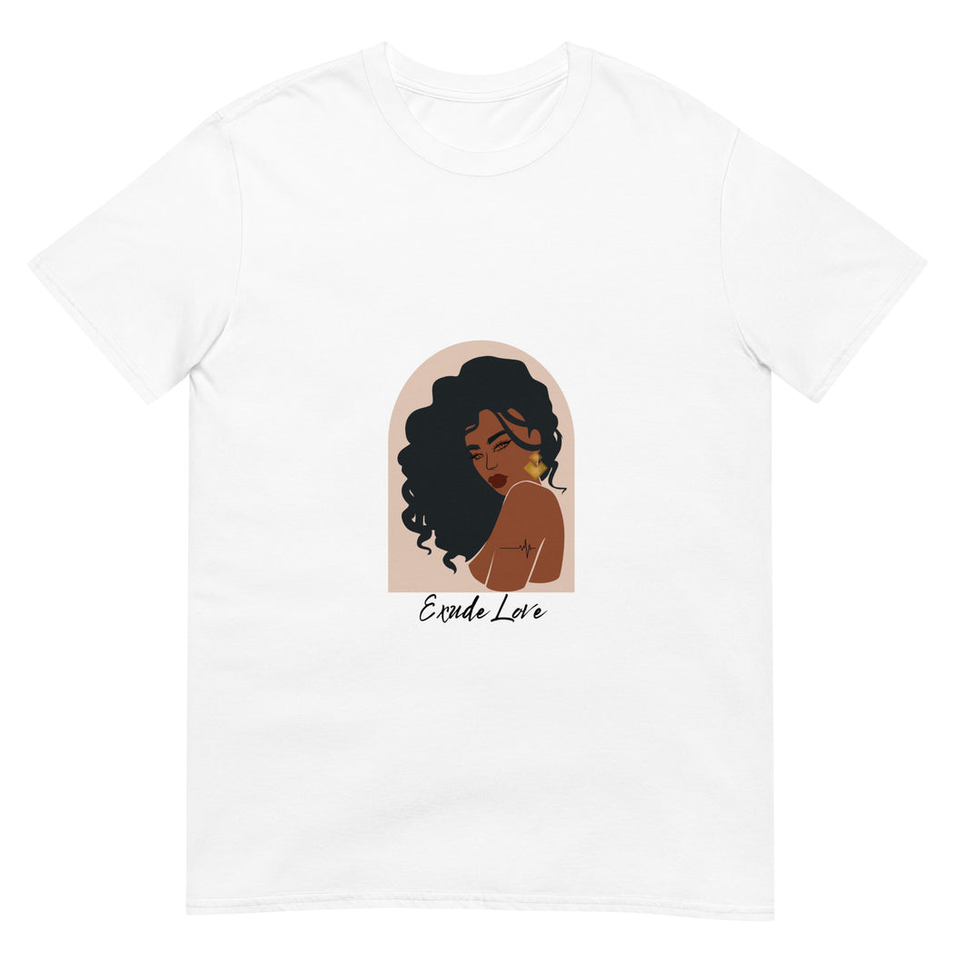White t-shirt that has a woman on it and says 
