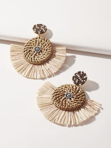 Apricot colored rattan earrings 