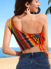 Load image into Gallery viewer, Woman wearing asymmetric multicolor top