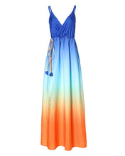 Load image into Gallery viewer, Long colorful flowy dress with spaghetti straps