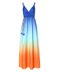 Long colorful flowy dress with spaghetti straps