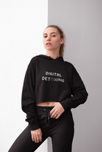 Load image into Gallery viewer, Woman wearing black crop top hoodie that says &quot;Digital Detoxing&quot;