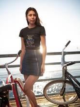 Load image into Gallery viewer, Woman wearing black t-shirt that says &quot;Bohemian, Hippie, Gypsy, Nomad, Wanderer, Free Spirit, Wild, Moon Child, etc.&quot;