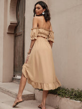 Load image into Gallery viewer, Woman wearing khaki color off shoulder top and long skirt