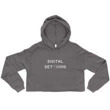 Load image into Gallery viewer, Gray color crop hoodie that says Digital Detoxing in white