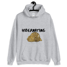 Load image into Gallery viewer, Grey hoodie that says Hibernating with picture of bears sleeping