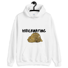 Load image into Gallery viewer, White hoodie that says Hibernating with picture of bears sleeping