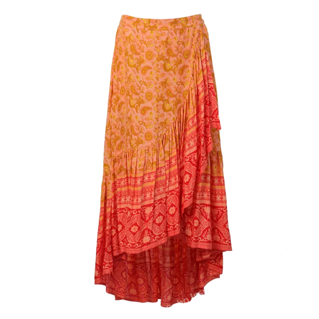 orange flowy boho skirt