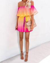 Load image into Gallery viewer, Woman wearing off-shoulder pink and yellow ombre short dress