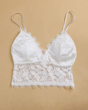 Load image into Gallery viewer, White laced cami top with spaghetti straps